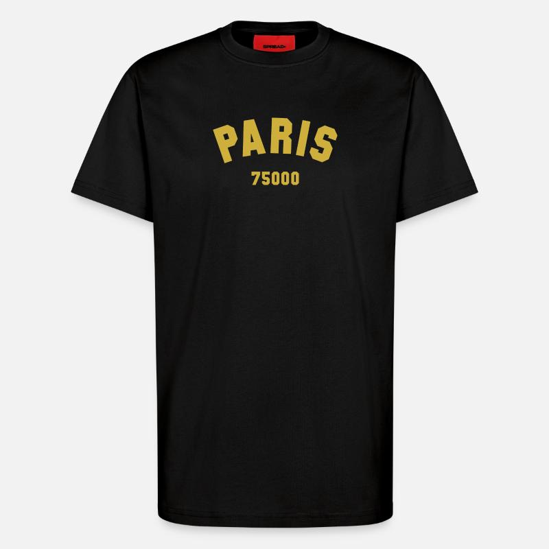 PARIS Code postal - T-shirt bio décontracté fabriqué en UE - SOLID BLACK