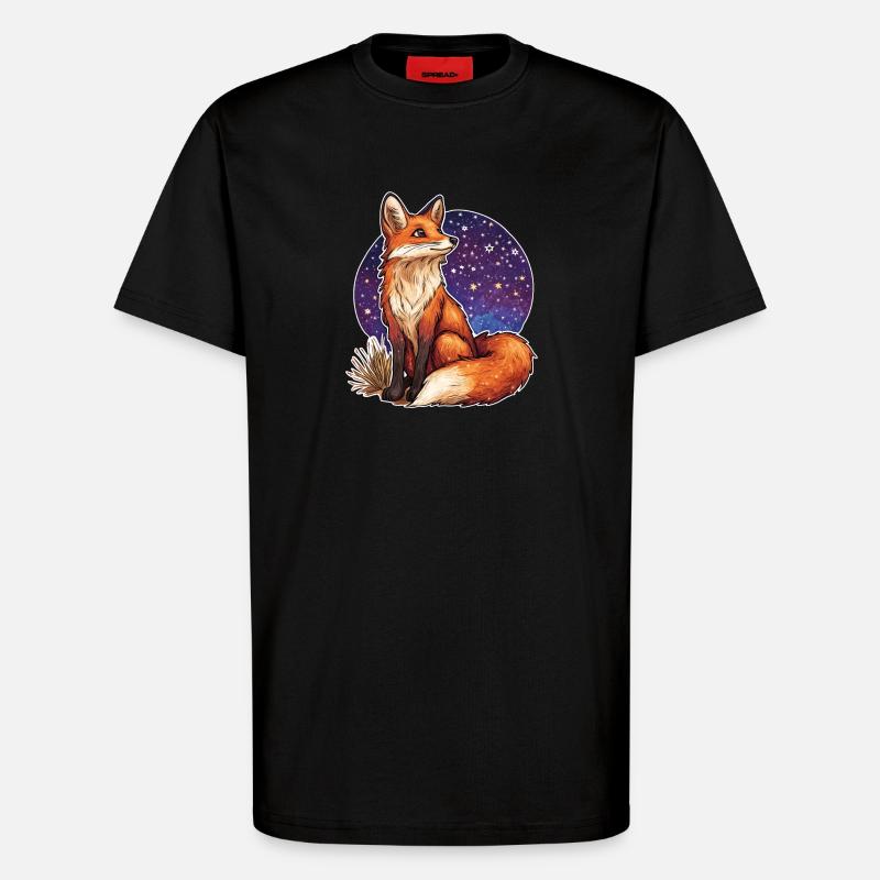 Fox and starry sky - T-Shirt - made by SPREAD - SOLID BLACK