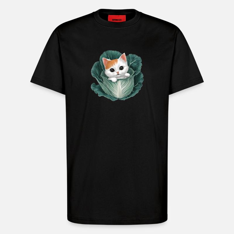 Kitten Peeking from Cabbage Leaf - T-Shirt - made by SPREAD - SOLID BLACK