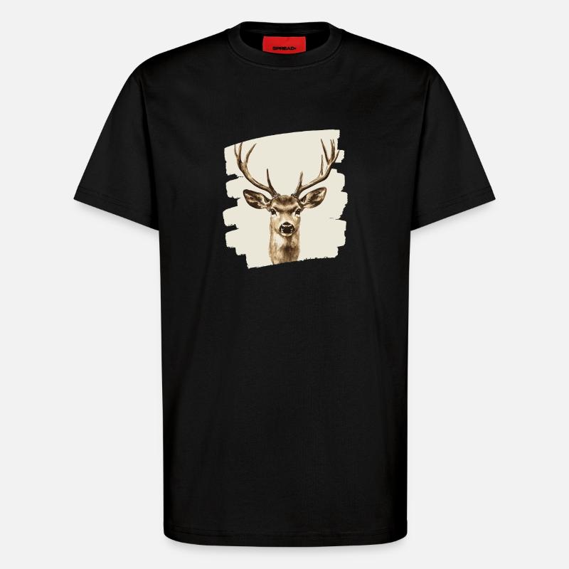 Hirsch mit Geweih - T-Shirt - made by SPREAD - SOLID BLACK