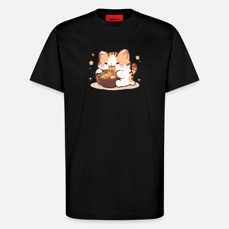 Katze isst Spaghetti Meme - T-Shirt - made by SPREAD - SOLID BLACK