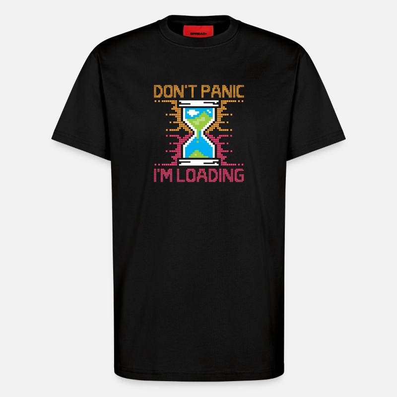 Don't Panic – Pixel Loading Hourglass - T-Shirt - made by SPREAD - SOLID BLACK