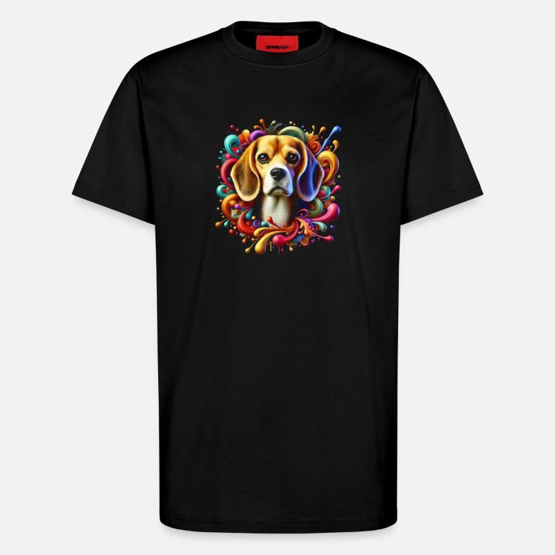 Süßer Beagle mit bunten Farbklecksen - T-Shirt - made by SPREAD - SOLID BLACK