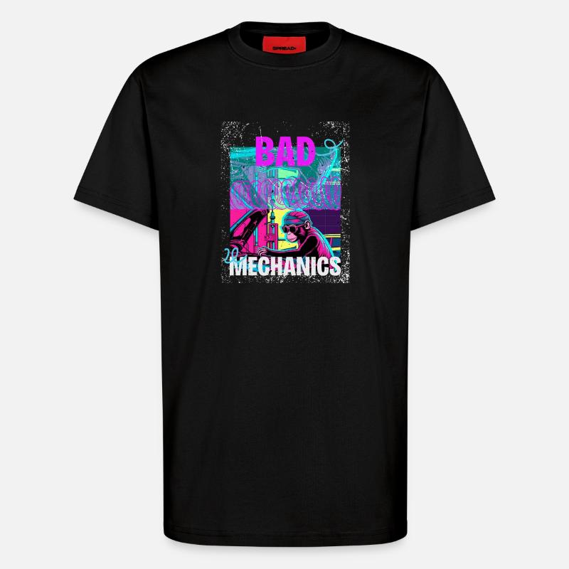 Bad Mechanics – Monkey Garage Style - T-Shirt - made by SPREAD - SOLID BLACK