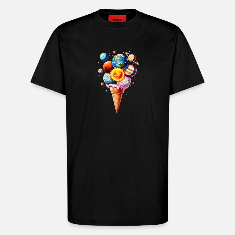 Planeten Eiscreme Waffel Eis - T-Shirt - made by SPREAD - SOLID BLACK