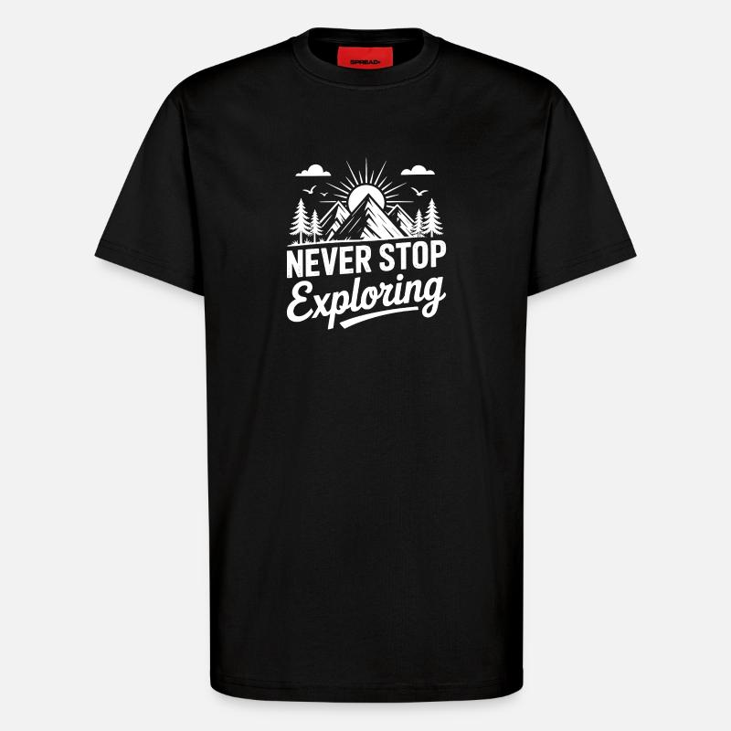 Mountains - Never Stop Exploring - T-Shirt - made by SPREAD - SOLID BLACK