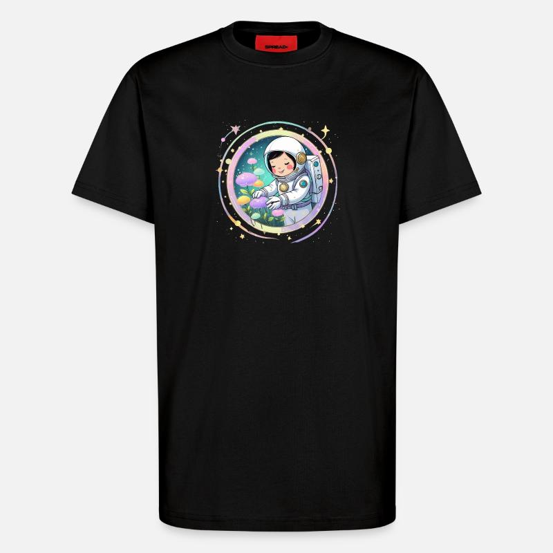Astronautenmädchen mit Pilzen – Süßes Space-Design - T-Shirt - made by SPREAD - SOLID BLACK
