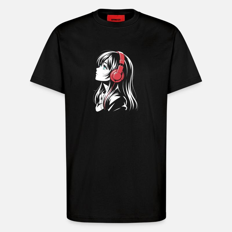Fille d’anime avec conception de casque - T-shirt bio décontracté fabriqué en UE - SOLID BLACK