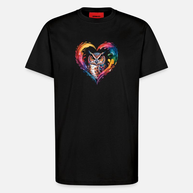 Farbige Eule Herz Design - T-Shirt - made by SPREAD - SOLID BLACK