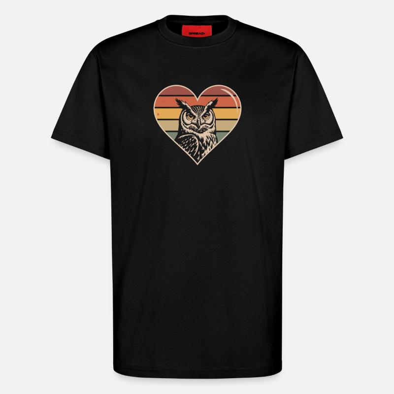 Retro Eule Herz Design - T-Shirt - made by SPREAD - SOLID BLACK
