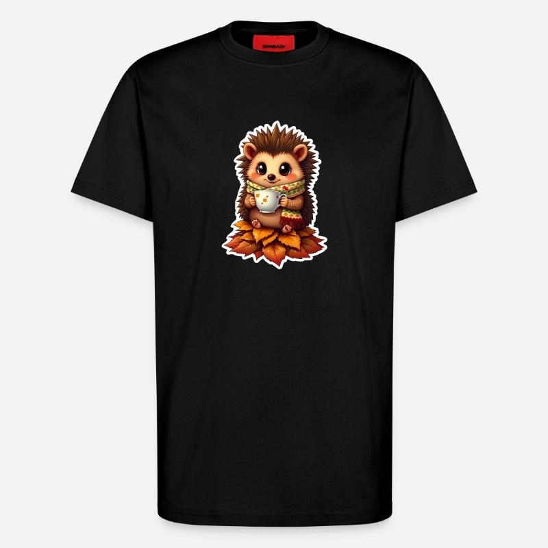 Gemütlicher Igel im Herbst - T-Shirt - made by SPREAD - SOLID BLACK
