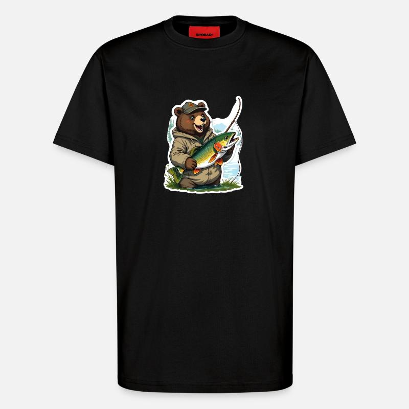 Anglerbär mit Forelle - T-Shirt - made by SPREAD - SOLID BLACK