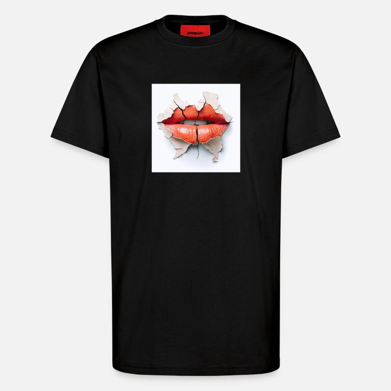 Bold lips on cracked wall - T-Shirt - made by SPREAD - SOLID BLACK