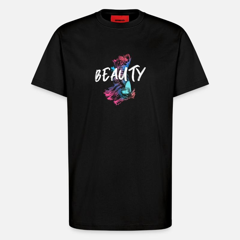 Bunte Kampffisch-Illustration mit Mot Beauté - T-Shirt - made by SPREAD - SOLID BLACK