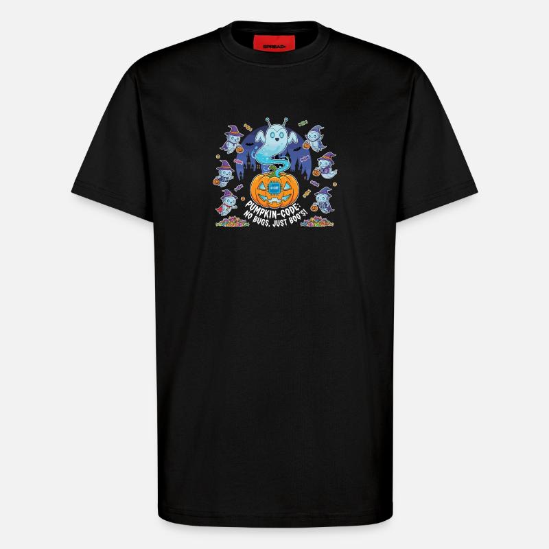 Pumpkin-Code: No Bugs, Just Boo's ! - T-Shirt - made by SPREAD - SOLID BLACK