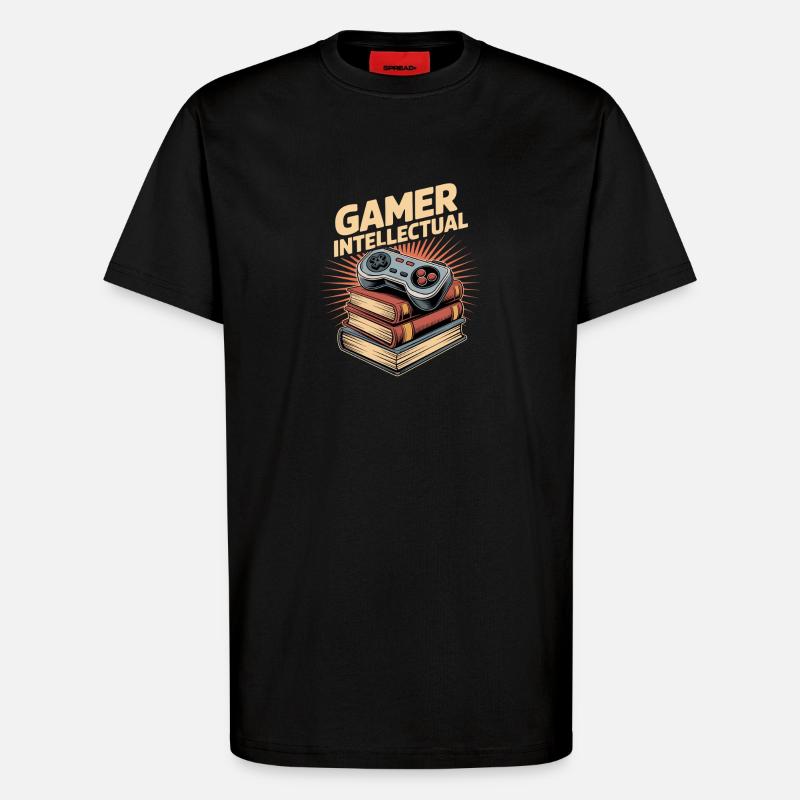 Gamer Intellectual Controller Book Stack - T-Shirt - made by SPREAD - SOLID BLACK