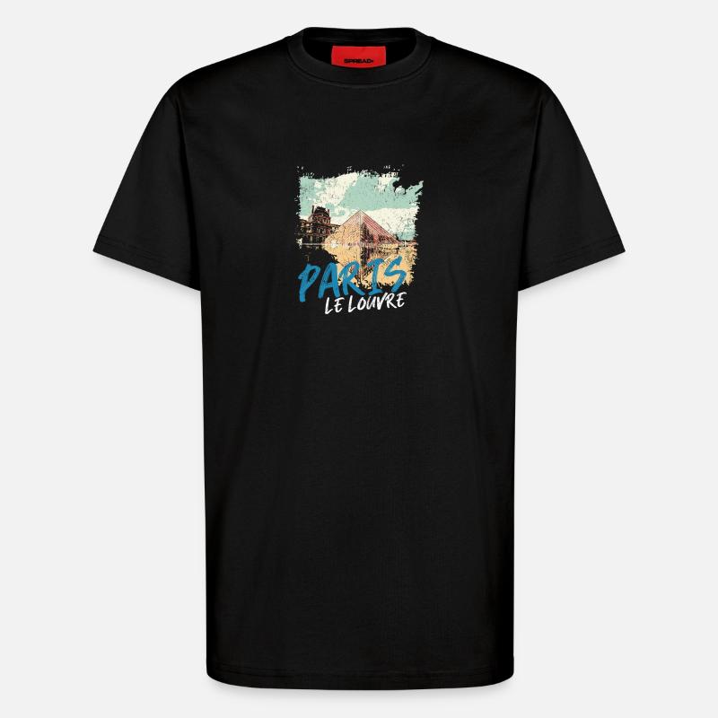 Louvre Pyramid and Paris Monuments - T-Shirt - made by SPREAD - SOLID BLACK