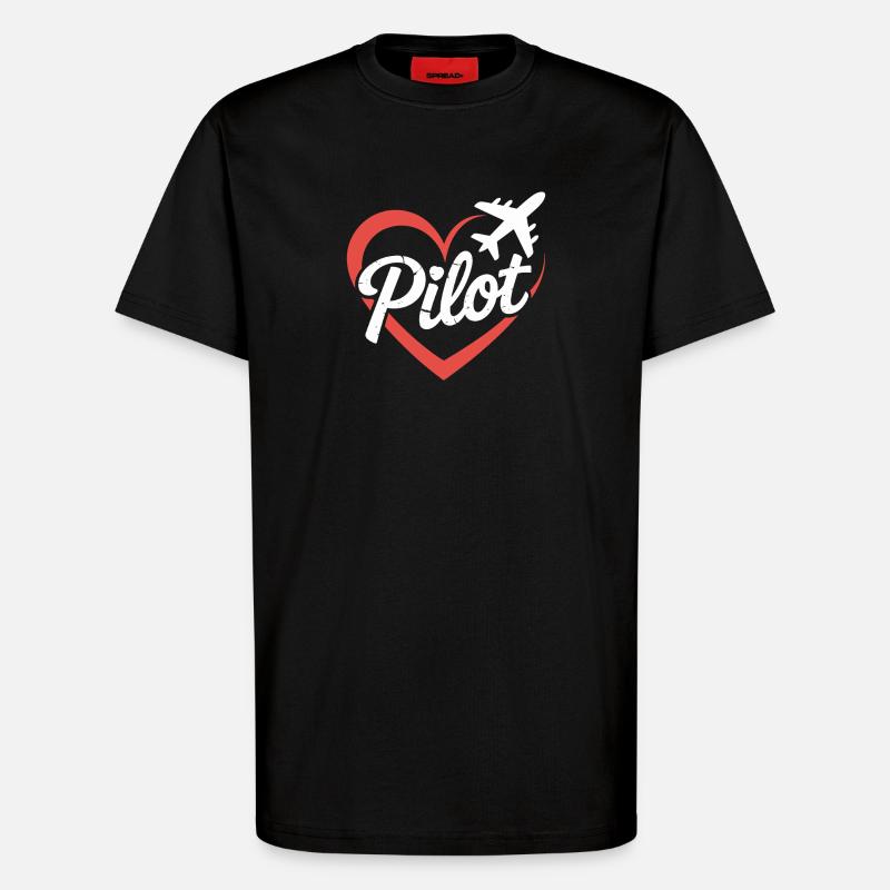 Herz und Flugzeug Pilot Design - T-Shirt - made by SPREAD - SOLID BLACK