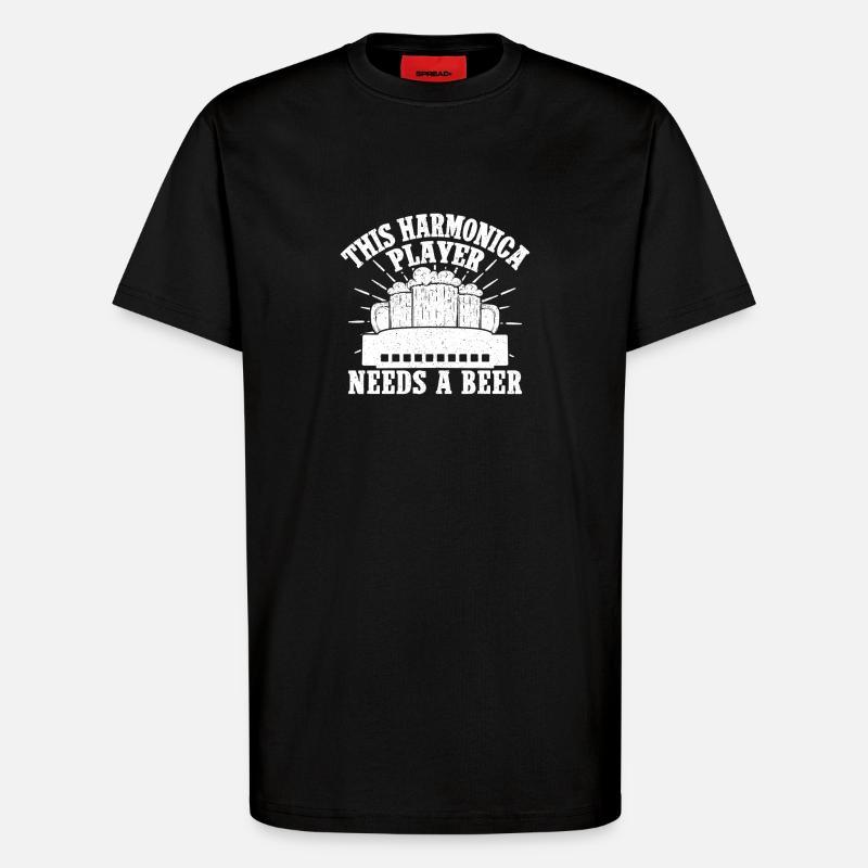 Harmonica Musican Needs A Beer Harmonica - T-Shirt - made by SPREAD - SOLID BLACK