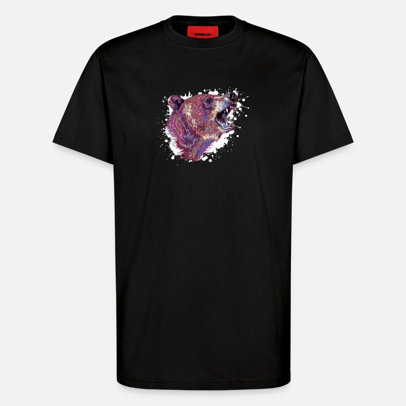Neon Splash Bear Head - T-Shirt - made by SPREAD - SOLID BLACK