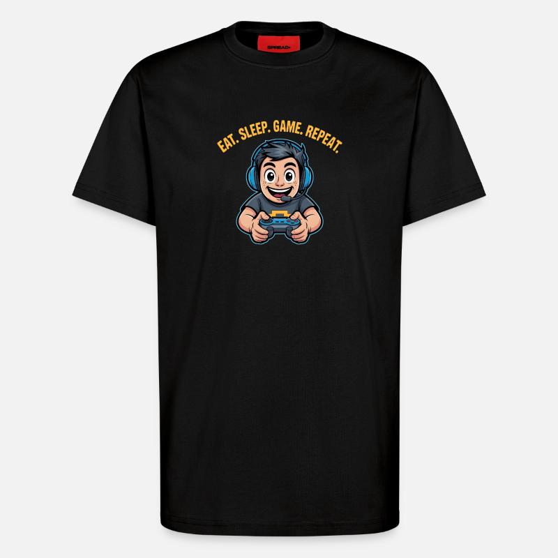 Eat Sleep Game Repeat Gaming Spruch - T-Shirt - made by SPREAD - SOLID BLACK