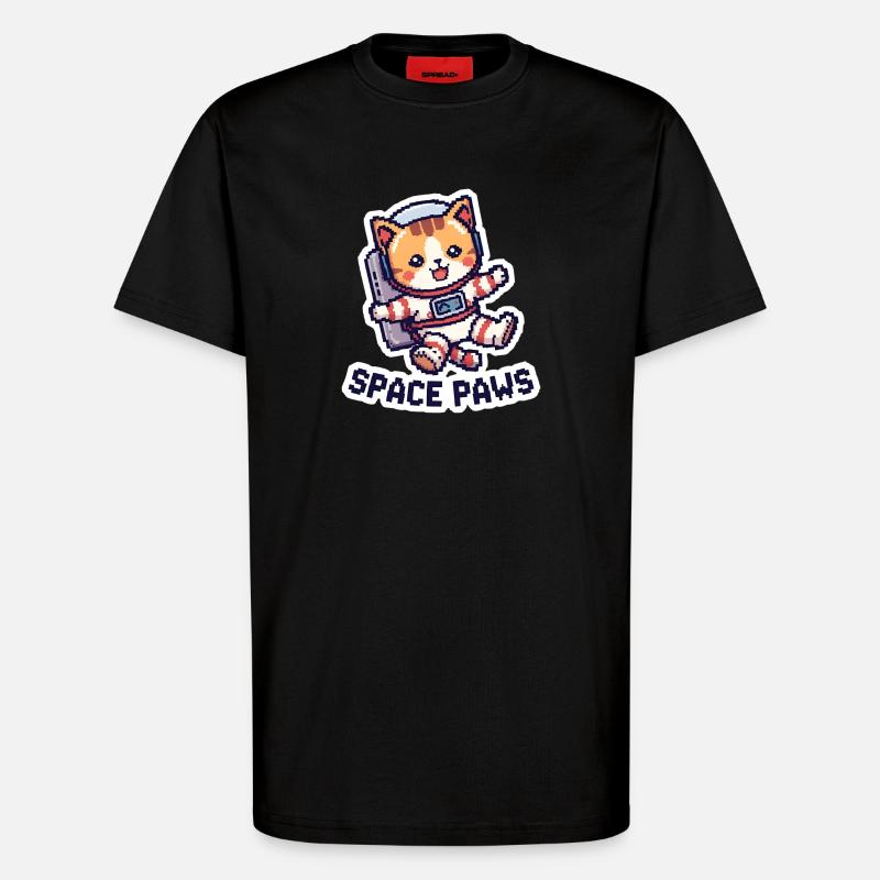 Space Paws – Chat pixel dans l’espace - T-shirt bio décontracté fabriqué en UE - SOLID BLACK