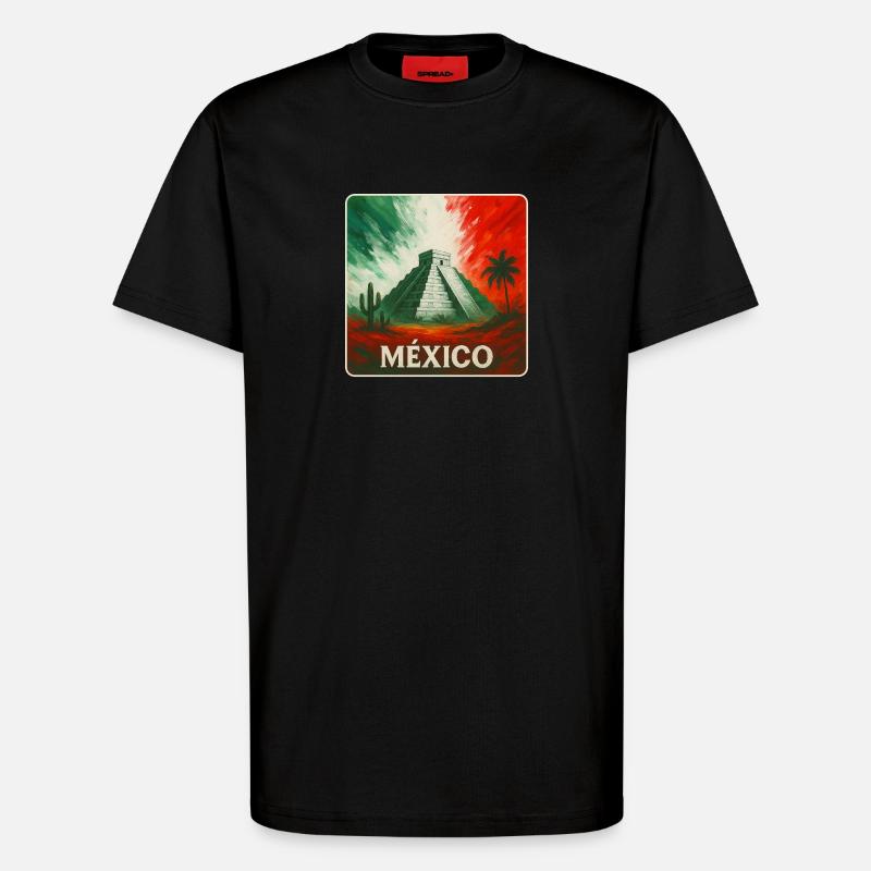 Conception des pyramides du Mexique - T-shirt bio décontracté fabriqué en UE - SOLID BLACK