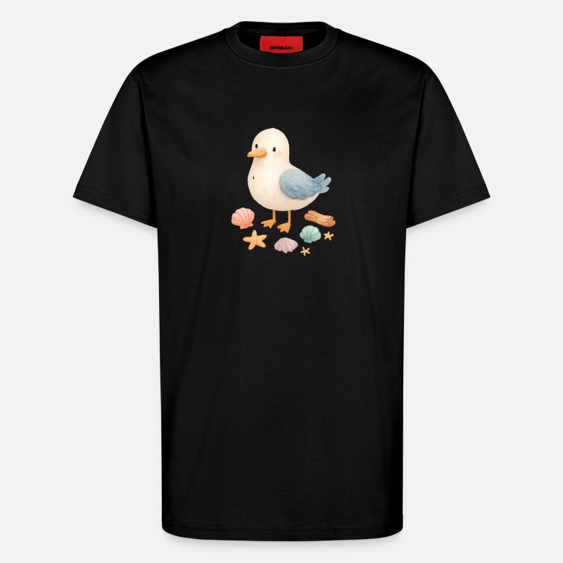 Möwe Strand Muscheln Maritim Küste - T-Shirt - made by SPREAD - SOLID BLACK