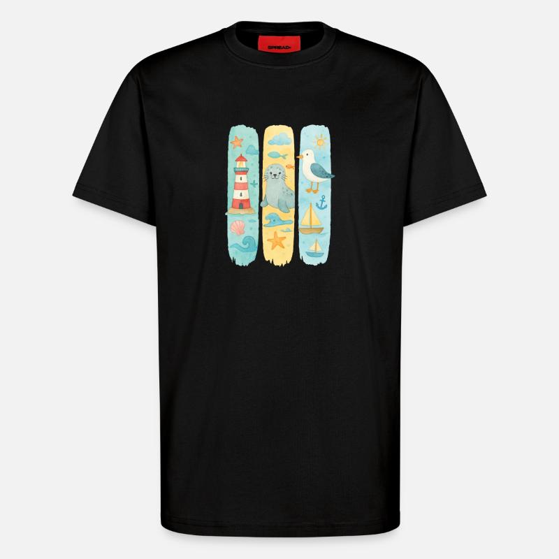 Maritim Leuchtturm Robbe Möwe Küste - T-Shirt - made by SPREAD - SOLID BLACK