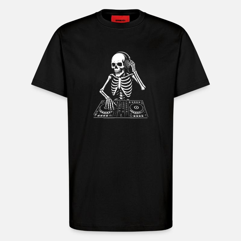 Skeleton DJ on the Deck - T-Shirt - made by SPREAD - SOLID BLACK