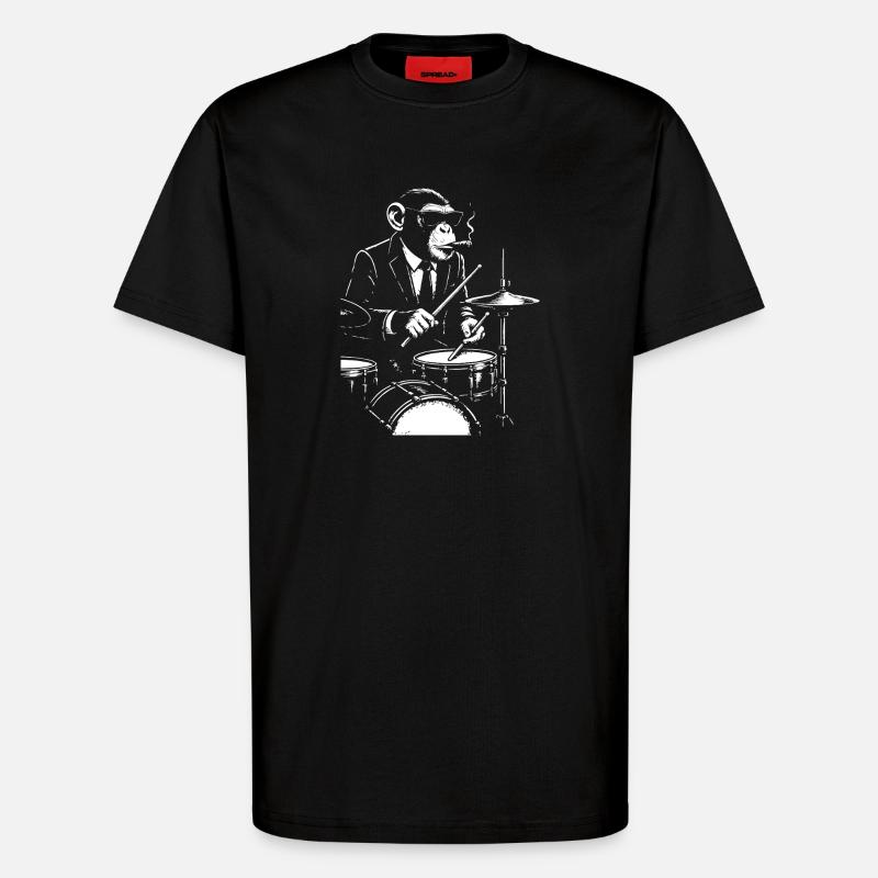 Jazz Monkey spielt das Schlagzeug - T-Shirt - made by SPREAD - SOLID BLACK
