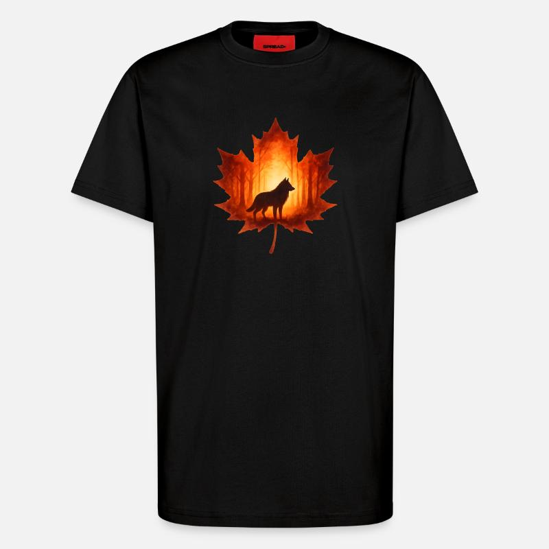 Herbst mit Wolf elegant - T-Shirt - made by SPREAD - SOLID BLACK