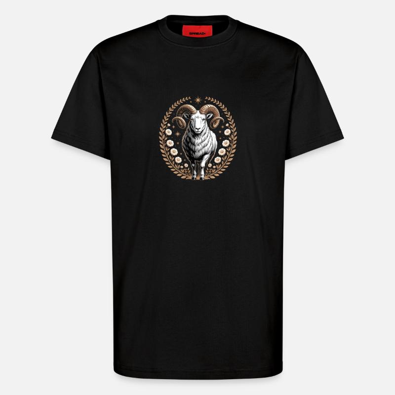 Widder Sternzeichen Mit Blüten Und Sternen - T-Shirt - made by SPREAD - SOLID BLACK