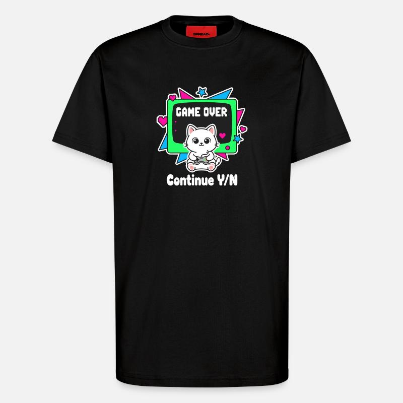 Retro Cats Controller Game Over - T-shirt bio décontracté fabriqué en UE - SOLID BLACK
