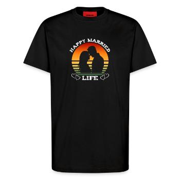 Une vie conjugale heureuse - T-shirt bio décontracté fabriqué en UE - SOLID BLACK - Devant - Alina (178cm) & Michal (187cm)