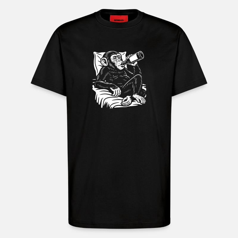 Cheeky Chimp Sips Beer - T-Shirt - made by SPREAD - SOLID BLACK