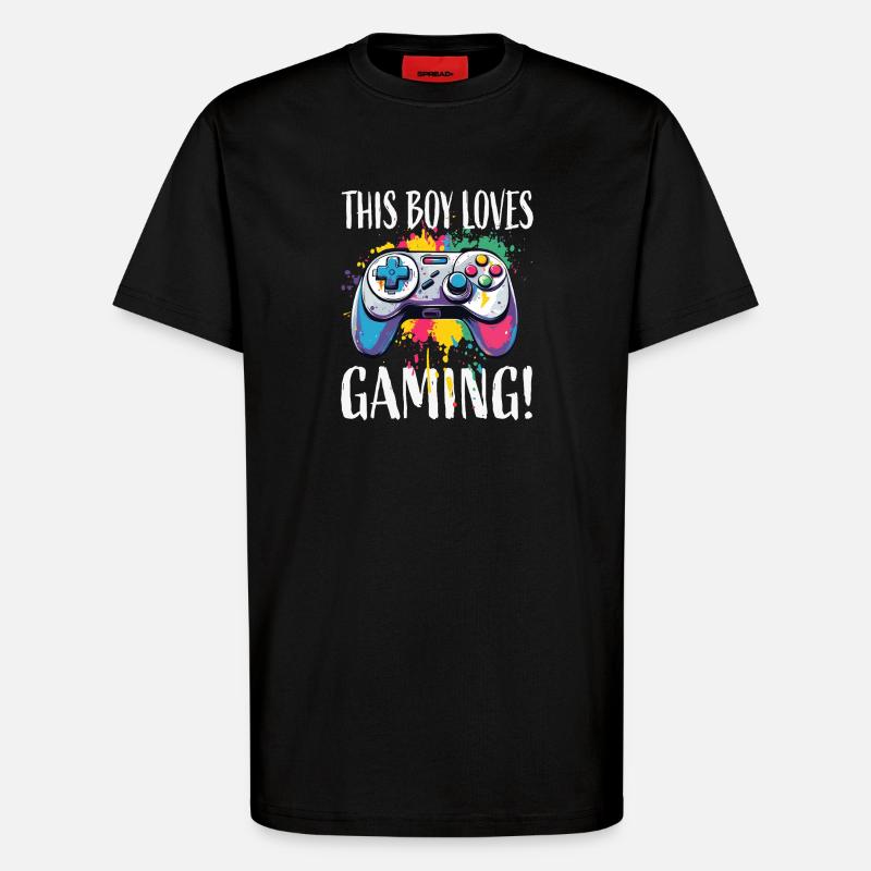 Junge liebt Gaming – bunte Controller-Splash - T-Shirt - made by SPREAD - SOLID BLACK