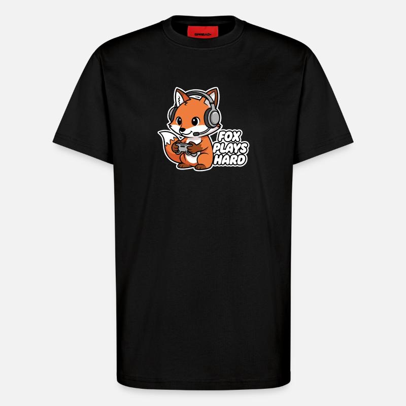 Fuchs mit Headset Spielheld - T-Shirt - made by SPREAD - SOLID BLACK