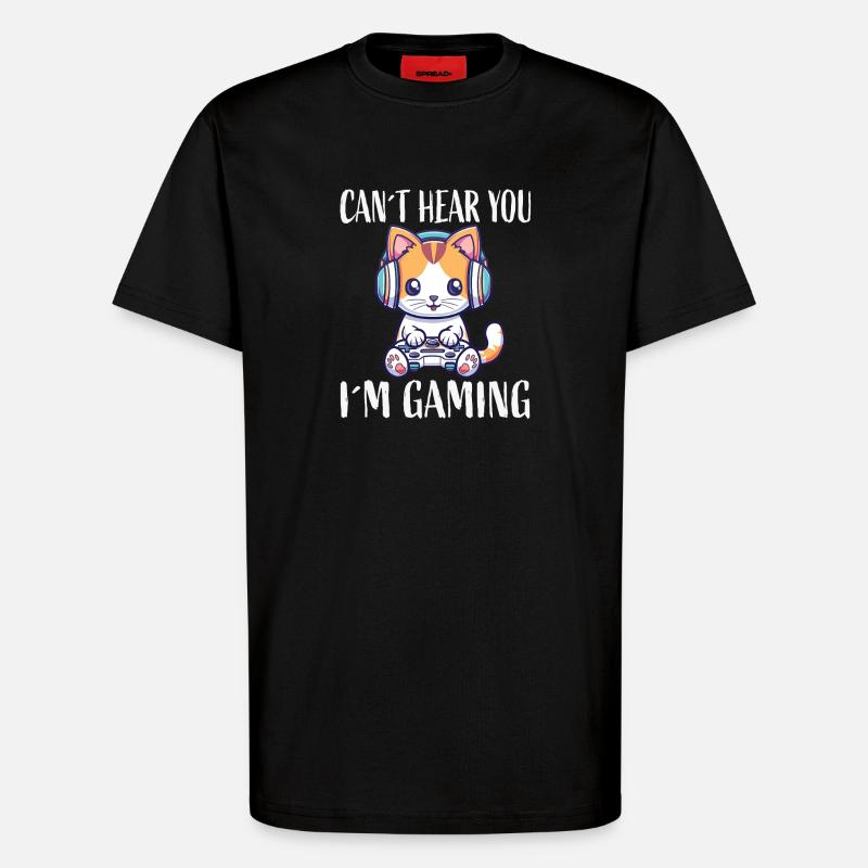Kitten with headset while gaming - T-Shirt - made by SPREAD - SOLID BLACK