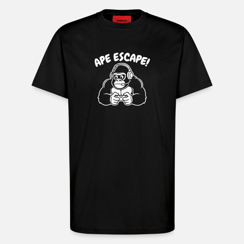 Monkey Gamer with Headset Controller - T-Shirt - made by SPREAD - SOLID BLACK