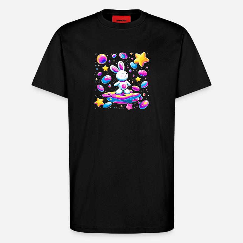Galactic Rabbit on Surfboard - T-Shirt - made by SPREAD - SOLID BLACK