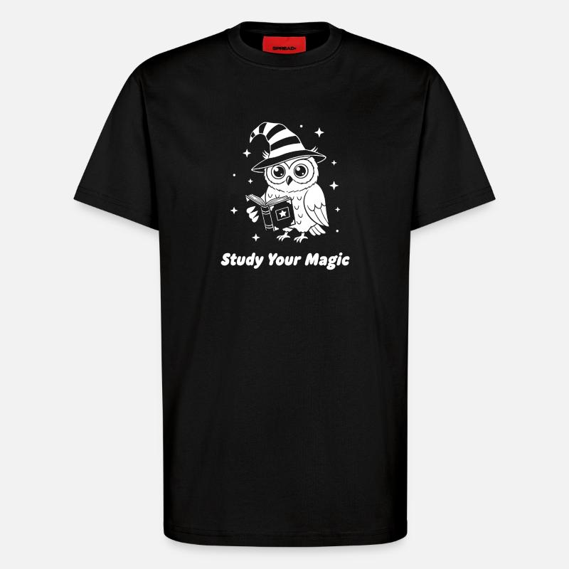 Magic owl learns magic - T-Shirt - made by SPREAD - SOLID BLACK