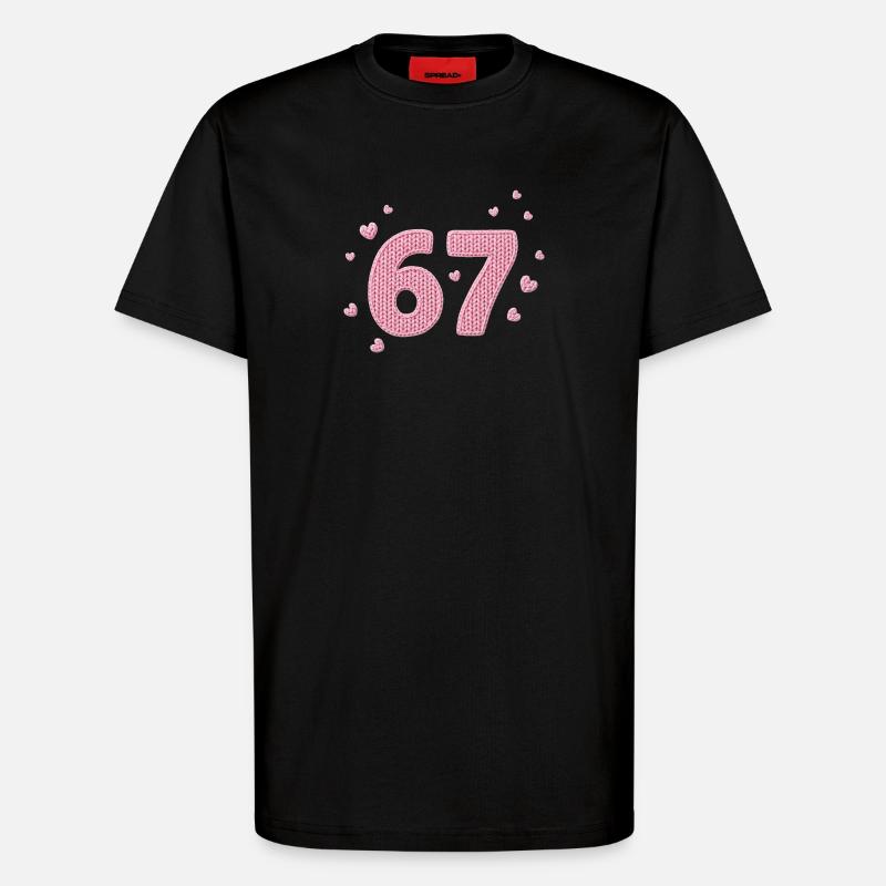 6 7 Meme – Pink Heart Pattern - T-Shirt - made by SPREAD - SOLID BLACK