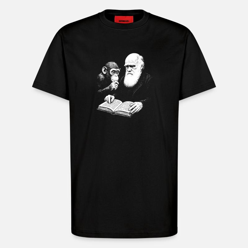 Charles Darwin lernt mit Monkey - T-Shirt - made by SPREAD - SOLID BLACK