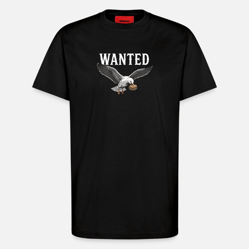 Wanted Fish Roll Seagull - T-Shirt - made by SPREAD - SOLID BLACK