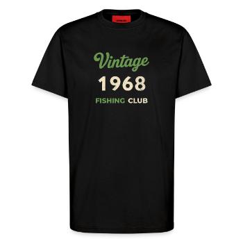 Millésime 1968 – Année de naissance rétro du club de pêche - T-shirt bio décontracté fabriqué en UE - SOLID BLACK - Devant - Alina (178cm) & Michal (187cm)