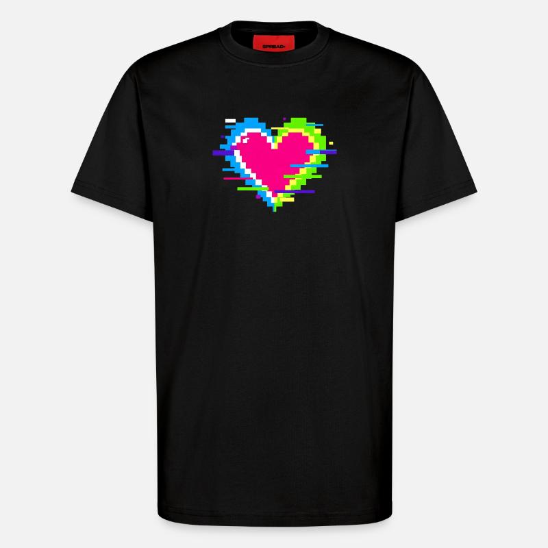 Pixelherz Neon Glitch Regenbogen - T-Shirt - made by SPREAD - SOLID BLACK