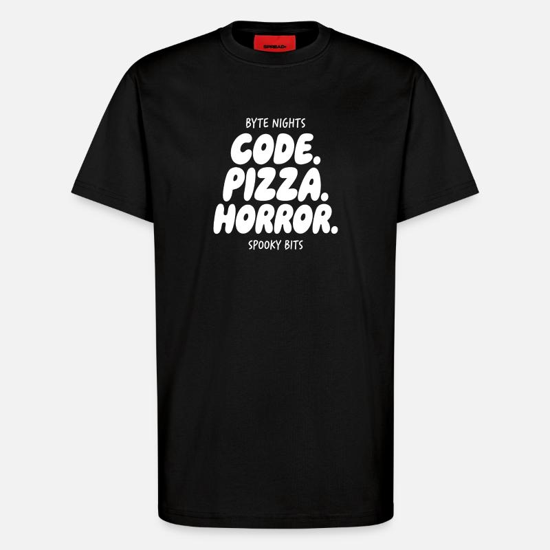 Byte Nights: Code Pizza Horror - Organic relaxed T-shirt made in EU - SOLID BLACK