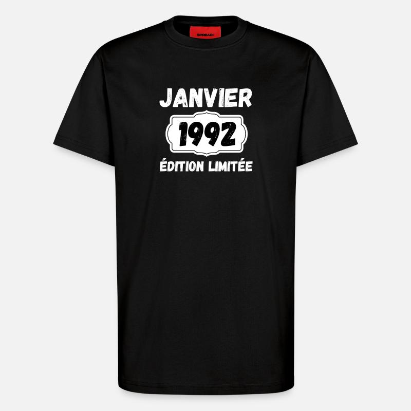 Janvier 1992 Édition Limitée Anniversaire - T-shirt bio décontracté fabriqué en UE - SOLID BLACK