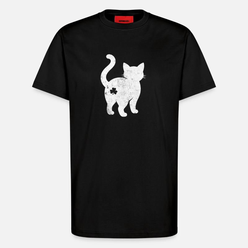 Silhouette de chat avec trèfle - T-shirt bio décontracté fabriqué en UE - SOLID BLACK